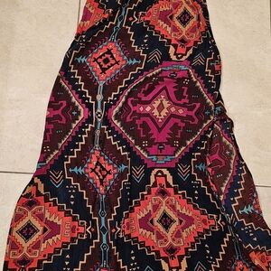 Billabong Multicolor Aztec Maxi Skirt — Black with Pink, Orange & Teal Accents